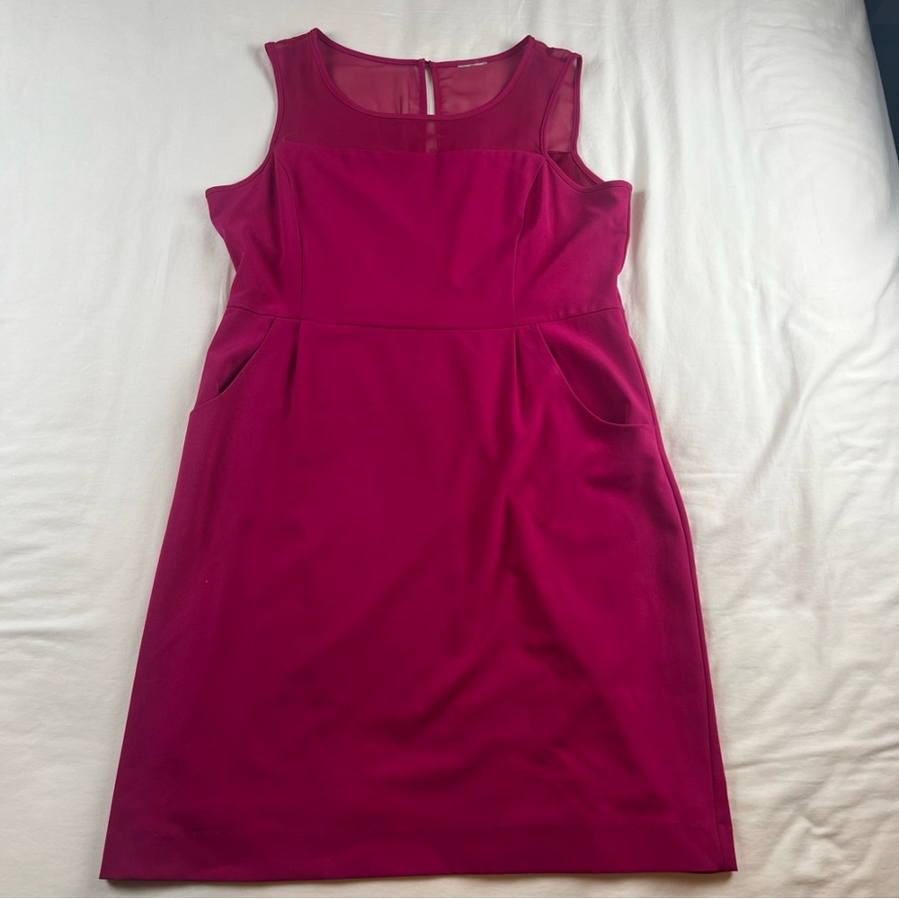 Fuchsia Sleeveless Sheath Dress Sheer Yoke Lined with Pockets